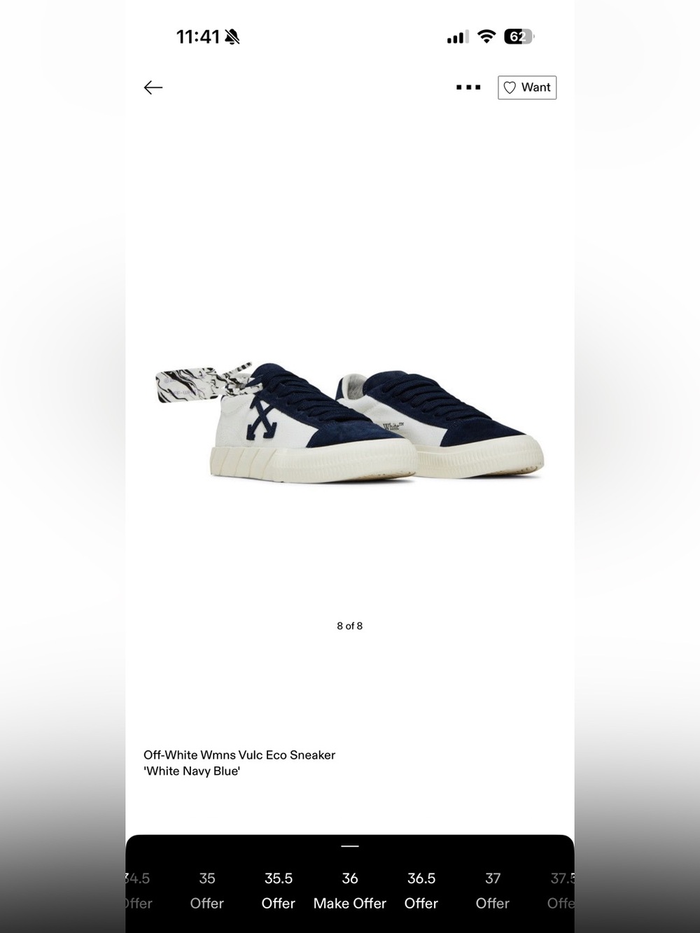 Off-White Vulc Low Navy Blue & White Sneaker Women’s Size US 6/ EU 36 *AUTHENTIC - Picture 12 of 16